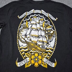 Still Proud Mens T-Shirt Black Graphic Tee Sailing Ship Tattoo Style‎ Size Large